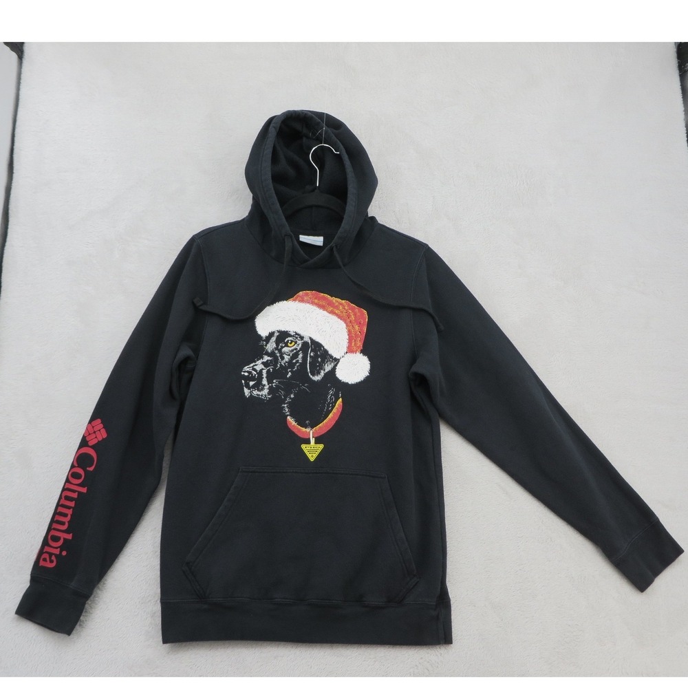 Columbia PHG Black Lab Santa Hat Christmas Hoodie Black Mens XS